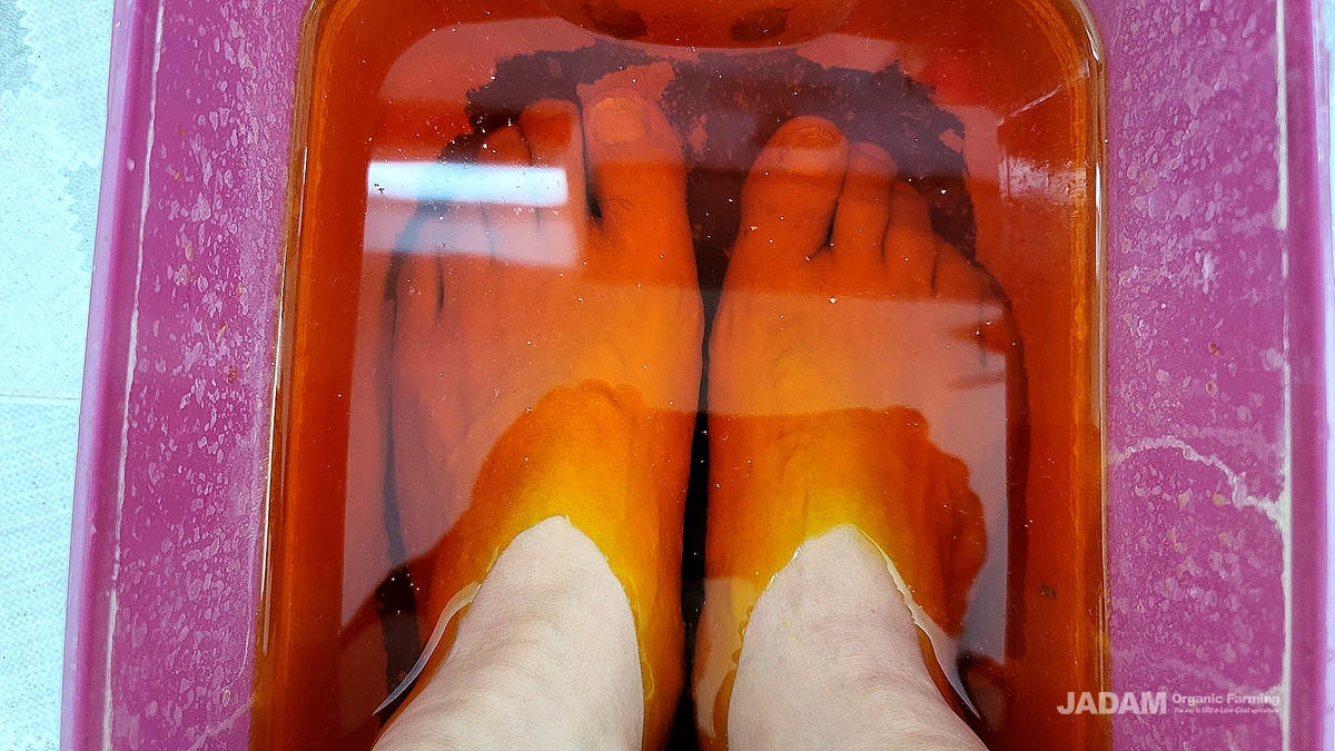 Soak your feet in 20 times diluted solution of JADAM Sulfur (JS) for about 3 minutes. People with weak skin should not do it.